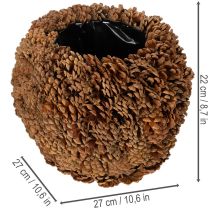 Artikel Decoratieve plantenpot met dennenappels, natuurlijke uitstraling, 27 cm. Ronde pot met dennenappels, naturel bruin, gemaakt van dennenappels, 27 cm x 22 cm.