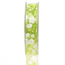 Artikel Lentelint met bloemen cadeaulint groen 20mm 20m