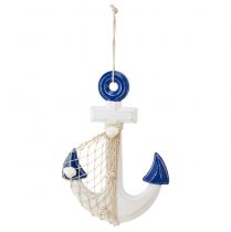 Anker decoratieve houten sierhanger wit blauw naturel 32x2,5x22cm