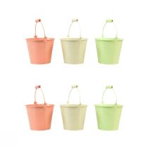 Artikel Emmer met handvat plantenbak metaal pastel Ø14cm H12cm 6 st
