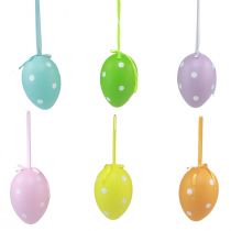 Artikel Paaseieren hangende plastic eieren met stippen 8x11,5cm 6st