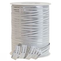 Artikel Ruches lint cadeaulint striklint wit met zilveren strepen 10mm 250m