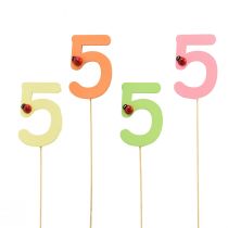 Artikel Aantal pluggen verjaardag 5 bloempluggen hout 27,5cm 16 st
