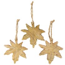 Artikel Esdoornblad houtdecoratie herfstgroen roodbruin H10cm 6 stuks