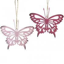 Artikel Hanger vlinder deco metaal rose roze 8,5x9,5cm 6st
