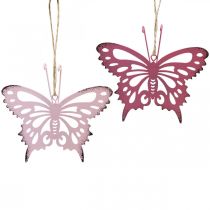 Artikel Hanger vlinder decoratie metaal roze 8,5x9,5cm 6 st