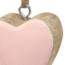 Hanger houten harten decoratieve harten roze Ø5-5,5cm 12st