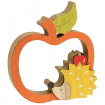 Artikel Decoratiefiguur herfst, appel met egel, houten decoratie 16.5×15cm 3st