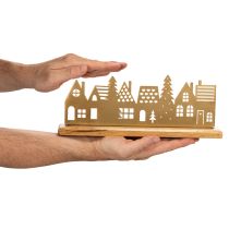 Artikel Huissilhouet decoratie adventskalender op houten voetstuk 29 cm