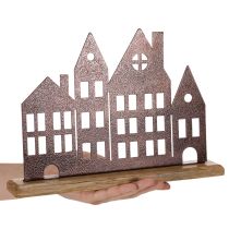 Artikel Decoratie voor een rijtje huizen, metaal met houten voet, 30 cm