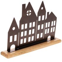 Artikel Decoratie voor een rijtje huizen, metaal met houten voet, 30 cm