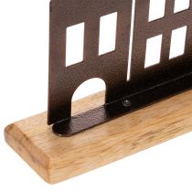 Artikel Decoratie voor een rijtje huizen, metaal met houten voet, 30 cm