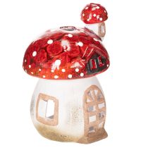 Artikel Decoratief paddenstoelvormig theelichthuisje, handgeschilderd met torentje, 21 cm