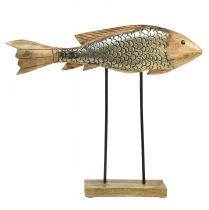 Houten vis met metalen decoratie visdecoratie 35x7x29,5cm