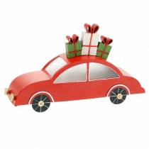 Kerstauto met LED rood metaal 25cm H14,5cm voor accu.