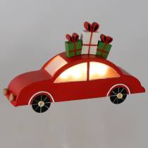Kerstauto met LED rood metaal 25cm H14,5cm voor accu.