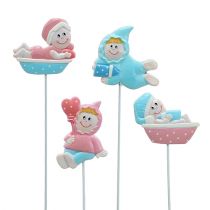 Baby decoratieplug roze, blauw 5cm L25cm 4st