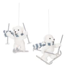 Artikel Hanger met ijsbeer op ski's en sjaal om op te hangen, 10 cm, 2 stuks