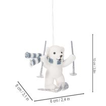 Artikel Hanger met ijsbeer op ski's en sjaal om op te hangen, 10 cm, 2 stuks