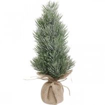 Mini kerstboom kunstmatig besneeuwd in een zak H33cm