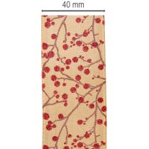 Artikel Decoratieve linttakken met rode glitterbessen, 40 mm x 15 m