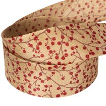 Artikel Decoratieve linttakken met rode glitterbessen, 40 mm x 15 m