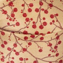 Artikel Decoratieve linttakken met rode glitterbessen, 40 mm x 15 m