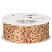 Artikel Decoratieve linttakken met rode glitterbessen, 40 mm x 15 m