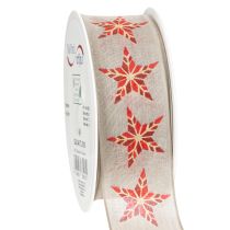 Artikel Decoratief lint met rode sterren, 40 mm breed, 15 m lang