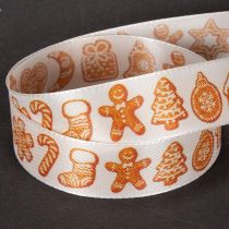 Artikel Cadeaulint met peperkoekfiguurtjes. Feestelijk lint voor kerstcadeaus. 25 mm x 18 m.