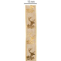 Artikel Decoratief lint met hertenmotief, kerstlint, 15 mm x 15 m
