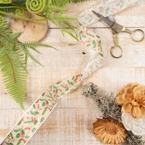 Artikel Decoratief lint met hulst en bessen, vormvaste rand, 25 mm, 18 m