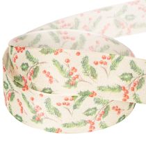 Artikel Decoratief lint met hulst en bessen, vormvaste rand, 25 mm, 18 m