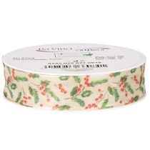 Artikel Decoratief lint met hulst en bessen, vormvaste rand, 25 mm, 18 m