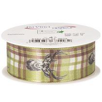 Artikel Decoratief lint met hertenkop en ruitpatroon, 40 mm x 15 m