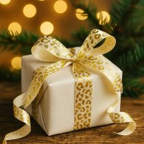 Artikel Lint Luipaardprint Zijden Lint Crème Goud 15mm 18m