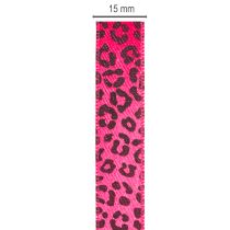 Artikel Decoratief lint met luipaardprint, roze, 15 mm x 18 m