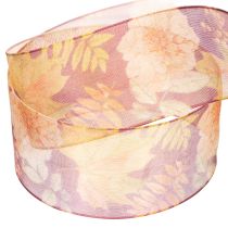 Artikel Cadeaulint in herfstkleuren, organza lint met bloemenpatroon, 40 mm, 15 m