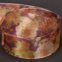 Artikel Cadeaulint in herfstkleuren, organza lint met bloemenpatroon, 40 mm, 15 m