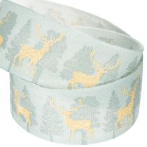 Artikel Cadeaulint met rendieren en kerstbomen, 40 mm x 18 m