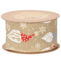 Artikel Decoratief lint met kerstkabouters op jute lint, wintermotief, 60 mm x 10 m