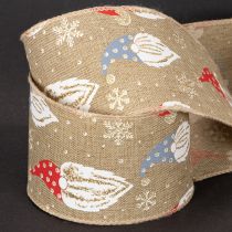 Artikel Decoratief lint met kerstkabouters op jute lint, wintermotief, 60 mm x 10 m