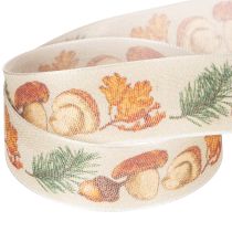 Artikel Decoratief lint met paddenstoel- en herfstbladmotief, 25 mm breed, 18 m lang