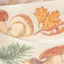 Artikel Decoratief lint met paddenstoel- en herfstbladmotief, 25 mm breed, 18 m lang