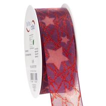 Artikel Glanzend decoratief lint met sterrenpatroon voor kerstversiering, 40 mm x 15 m