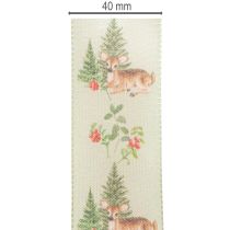 Artikel Decoratief lint met hertenmotief, bos en bloemen, 40 mm x 15 m