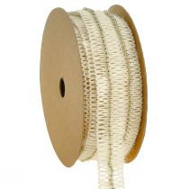 Jute lint lint met gouden kralen jute crème 17mm 10m