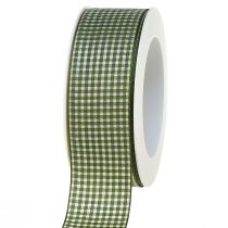 Artikel Cadeaulint sierlint geruit groen crème 40mm 20m