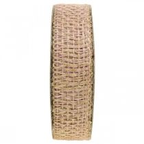 Sierlint jute roze, natuur 25mm jute lint landhuisdecoratie 10m