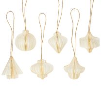 Artikel Papieren kerstboomversieringen, honingraatpapier, wit en goud, 4 cm, 6 stuks